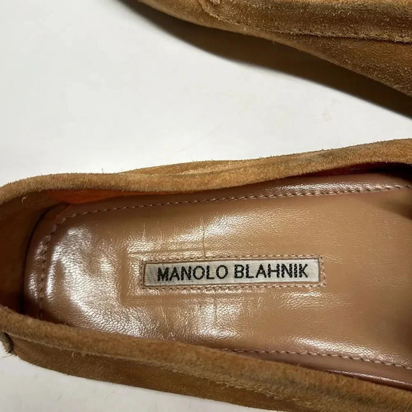 Manolo Blahnik Driving Loafers Slip On Shoes Suede Brown Tan Womens 37 US 6.5 - Picture 9 of 10